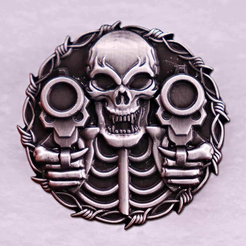 Skull and Two Guns 1.5" metal Pin